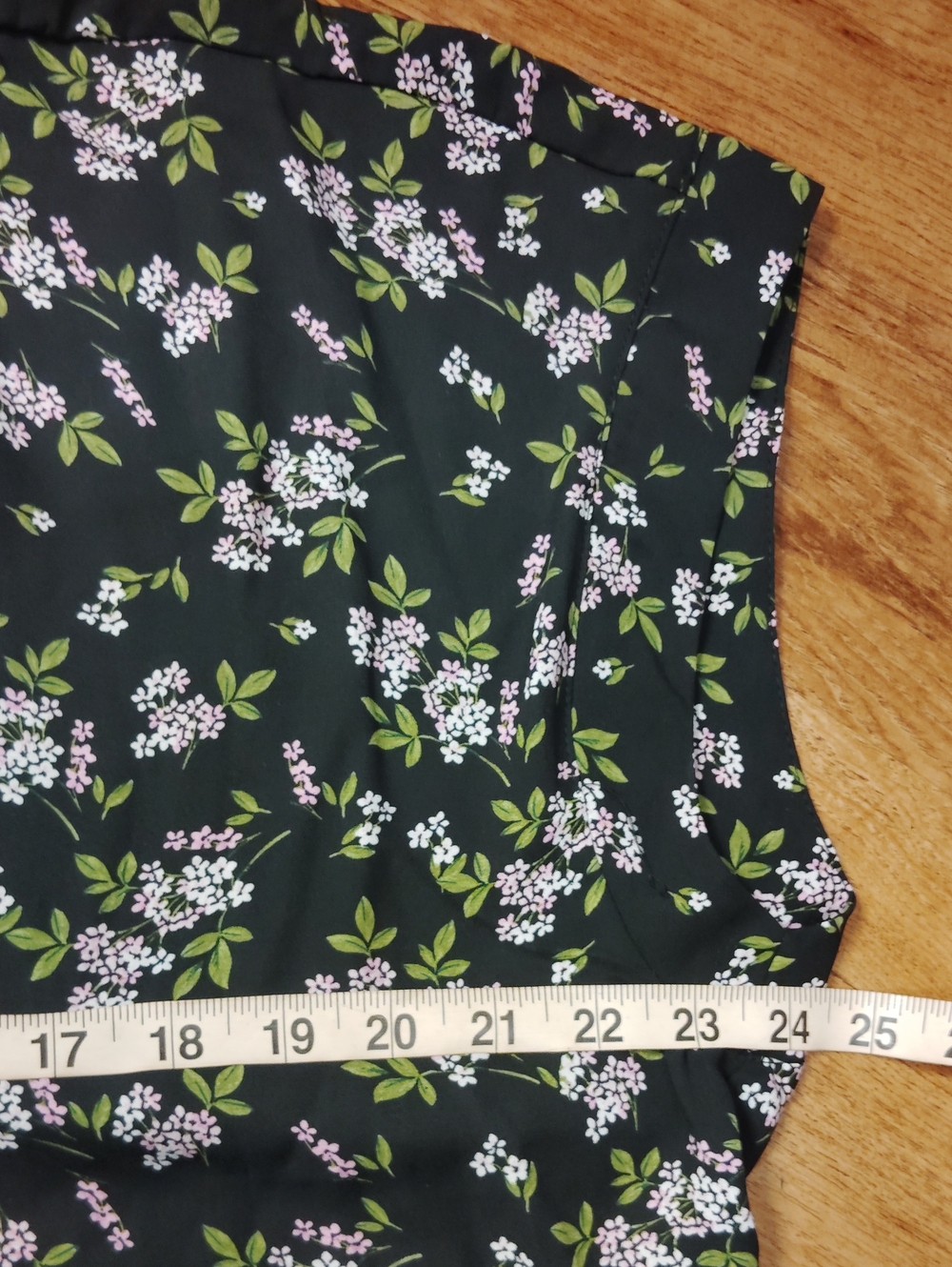 Cynthia Steffe Black V-Neck Floral Top with Pink Blossoms and Green Leaves - Picture 7 of 8
